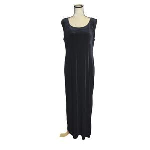 Vintage 90s R&M Richards Sz 14 Black Velvet Maxi Dress Round Neck Sleeveless
